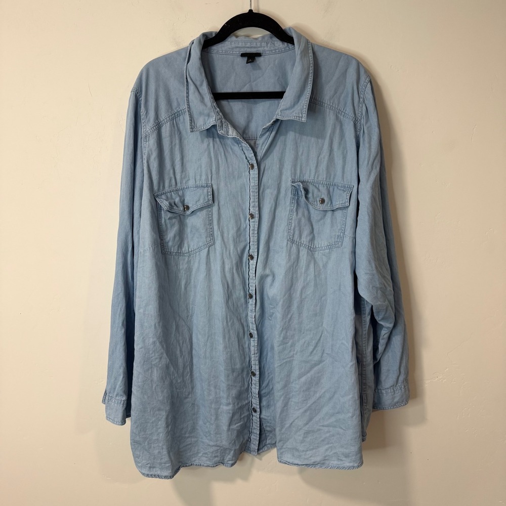 Torrid Womens Chambray Button Down Shirt 5 Blue Excellent Cotton Long Sleeve
